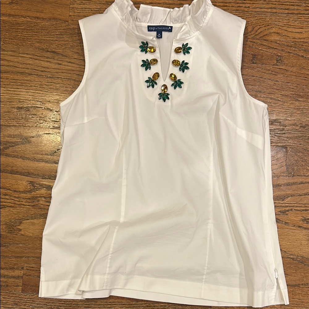 White Sleeveless Top with Embellishments